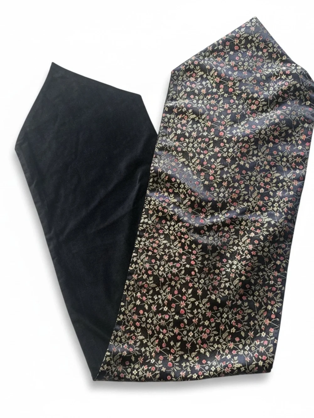 Handcrafted Reversible Table Runner Black Velvet and Ditsy Floral 11.5”x 60”